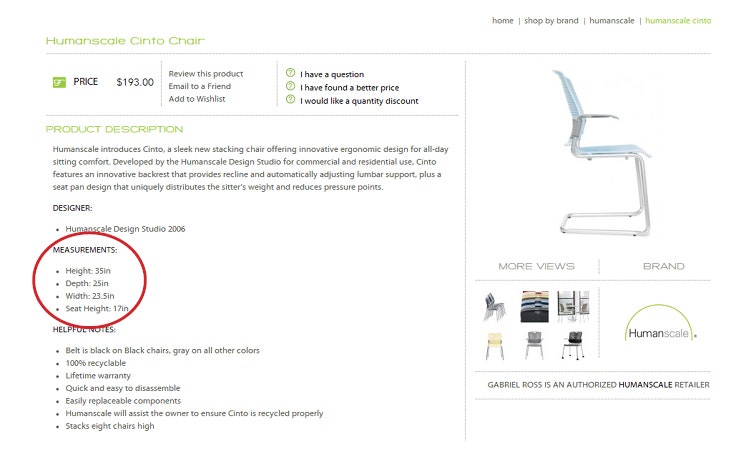 measurements cinto chair