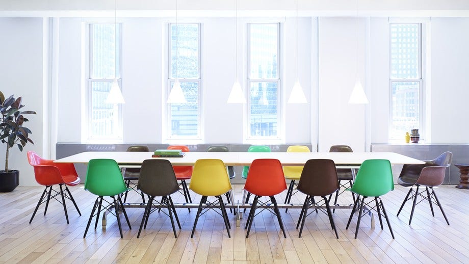 Eames Shell Chairs in various colours by Charles and Ray Eames for Herman Miller