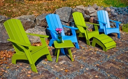 Loll 4-Slat Adirondack Chair comes in a choice of compact, standard and tall sizes. 10 fun colour choices available. It is also available as a rocker. 