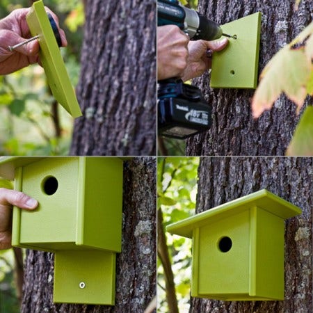The Loll Pitch Outdoor Birdhouse comes in 3 styles for modern avian living, with easy mounting and easy access for cleaning out the old nest. 