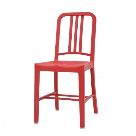 Each 111 Navy Chair is made with content from approximately 111 recycled plastic bottles. It is available in 6 colours.
