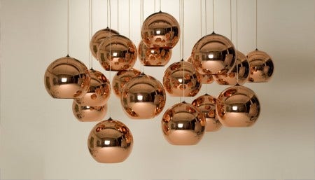 Tom Dixon Copper Shade Pendant Light is available in 2 sizes and also in bronze.