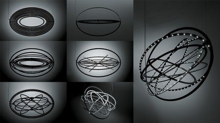The Artemide Copernico LED Suspension Lamp, designed by Carlotta de Bevilacqua & Paolo Dell'Elce, 2010, has 384 LEDs.