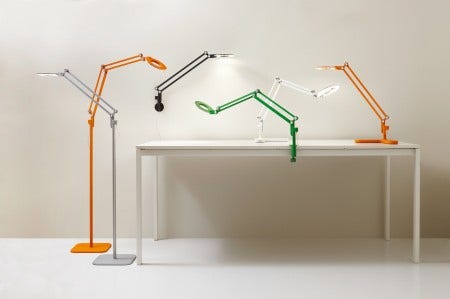 The Pablo Link Table Lamp, designed by Peter Stathis, is available in silver, white, black, orange and green and comes in 2 sizes. It takes an LED bulb.