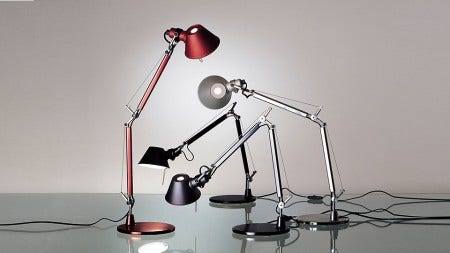 The Artemide Tolomeo Micro Table Lamp is available in 11 fun colours and takes either an incandescent bulb or LED.