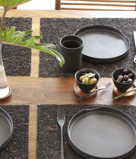 The Chilewich Spun Table mats are made of liquid vinyl poured through tiny holes onto a moving belt. Chilewich Table Mats will change forever how you dress your table.  