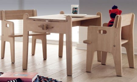 Peter's Chair is a design classic and an ideal gift for small children. Sturdy and safe, it's made from four pieces of wood that can be assembled and disassembled again and again - no tools are necessary. Peter's Table is safe, robust and with no sharp edges the table is designed to accompany Peter's Chair.