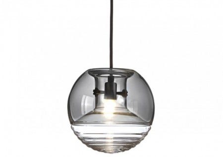 This 18cm pendant light can be hung in multiples or as a single pendant. The smoked-glass hood covers the lamp fitting reducing glare.