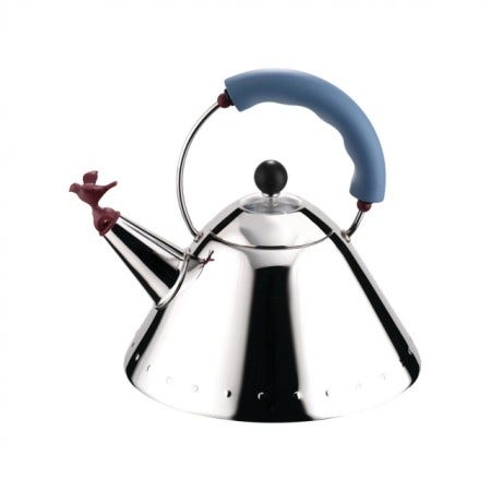 The Alessi Michael Graves Kettle with that great little bird-shaped whistle is available in blue, black and white.