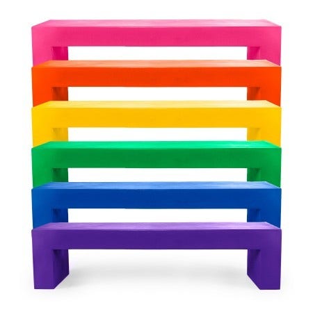 The Heller Vignelli Bench is available as a cube, a bench and a low table and is available 9 colors from white to bright purple.