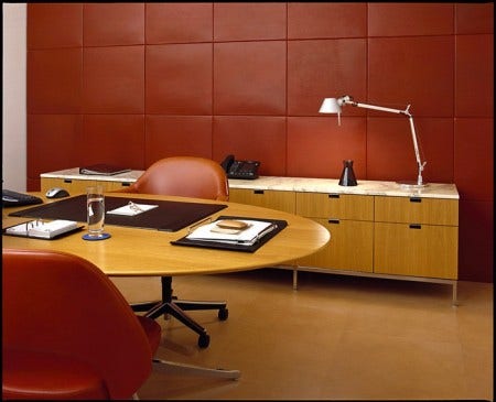 Designed in 1954 by Florence Knoll this low credenza will hold all your files and papers. There are several wood options fo rthe body and also wood or marble top options. 