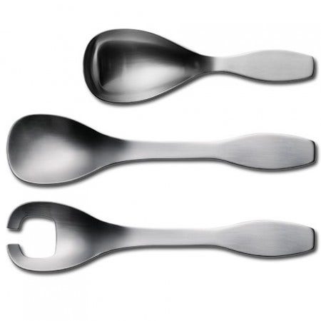 Designed by Antonio Citterio, 2000, a complete toolbox for modern dining that works individually or as a set. These stainless steel design objects feel instantly comfortable in the hands. And complements any Iittala cutlery range.