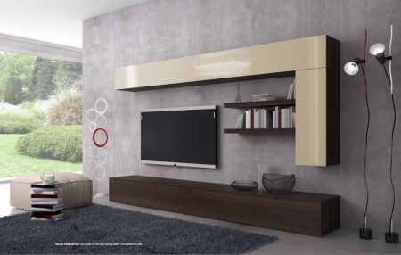 The Pianca Spazio Wall Unit has sophisticated and strong elements that combine perfectly with the suspended units. It is available in two finishes, burnt oak with creta high gloss laminate or walnut with white glossy glass.