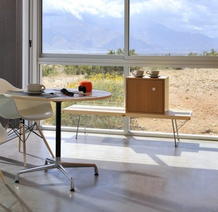 The Herman Miller Nelson Platform Bench serves as equal parts seat and surface. The Nelson Platform Bench emerged from George Nelson’s Fortune magazine office to join his first Herman Miller Collection in 1946. Made with polished chrome or ebonized wood legs, and available in three lengths with a choice of finishes, it serves as a bench, low table, or foundation for the Basic Cabinet Series.