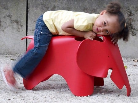 Charles and Ray Eames developed a toy elephant made of plywood in 1945; however, this piece never went into production. Now manufactured in plastic, the Eames Elephant is available to the target group for which it was originally intended: children.