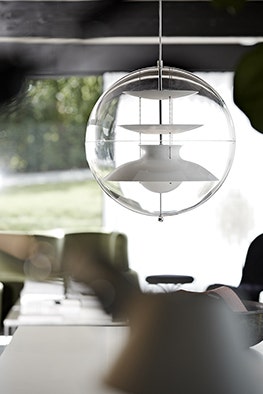 The Verner Panton Panto Light was designed in 1977. It is a transparent light globe, available in two sizes.