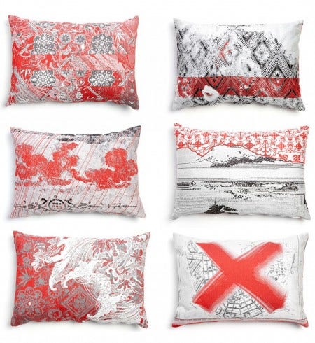 Sold in sets of 3, these Moooi Oil Pillows were designed by Marcel Wanders.