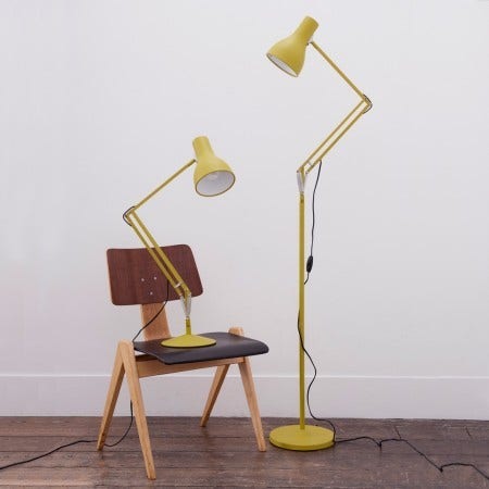 Type 75 is available in 3 versions of the desk lamp, a wall sconce, a floor lamp and a pendant light. There are 6 mini versions also available. Colors range depending on the specific edition.