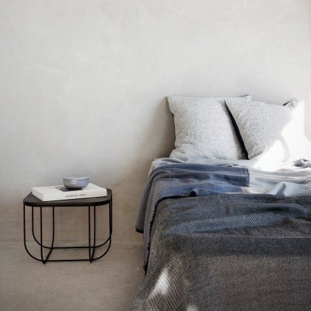 Menu Square Bedspread: Sense the craftsmanship of this bed cover, a perfect mix of tactility and beauty. Four subtle color squares of the finest, softest 100% Merino wool.
