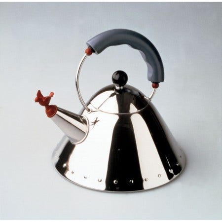 The Alessi Michael Graves Kettle is a must for any one wanting to boil water! The new Tea Rex edition features a dragon whistle, rather than the classic bird. Alessi also makes an electric version of this kettle.