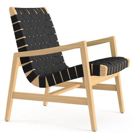 The Jens Risom Lounge Chair with arms The Lounge Chair's combination of gentle curves and geometric angles exhibit Risom's Scandinavian design sensibilities.