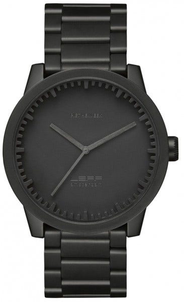 The LEFF amsterdam S42 Tube Wrist Watch is made of stainless steel, and is available in a matt black finish, brass or steel.