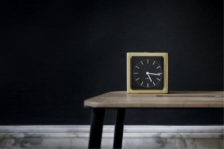 The LEFF amsterdam Block Index Alarm Clock, designed by Erwin Termaat, 2013, is available in white, black and copper with black. It is also available with a numeric face as the Block Arabic Alarm Clock.
