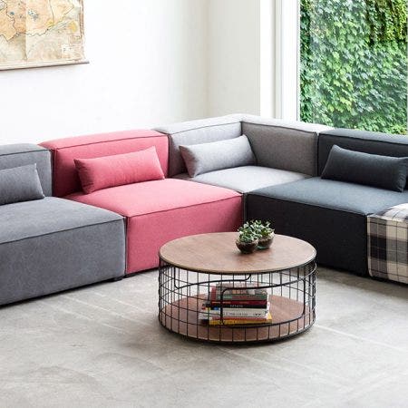 The Gus* Mix Modular Collection lets you mix and match components and fabrics to build a custom sectional, sofa or chaise to perfectly suit your space. The design uses 5 basic components (left arm unit, right arm unit, armless unit, corner unit, and ottoman) which can be added and combined to create an unlimited number of upholstery configurations. Choose matching fabrics or mix things up to make it your own. Components can be easily reconfigured or added later to adapt to changing needs.