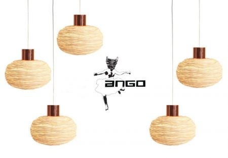 The Ango Unit Pendant Light is made of rattan woven in a random weave technique. The hardware is hand-finished stainless steel with copper.