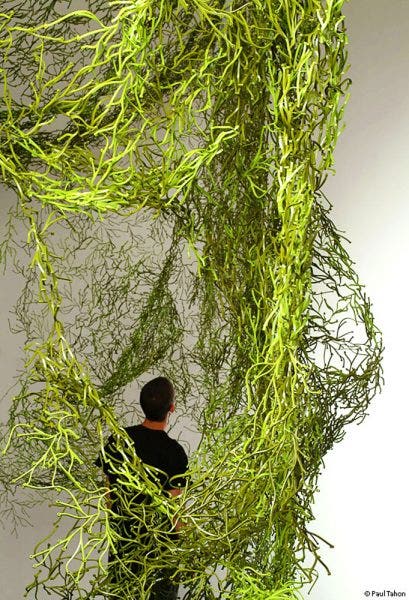 Designed in 2004 for Vitra, Algues are at one and the same time interior design components and decorative elements. Reminiscent of plants, the plastic elements can be linked together to form web-like textures - from light curtains to opaque, thick room dividers.