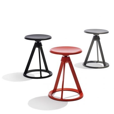 The Piton Stool is available in a fixed or height adjustable stool or a side table. It is available in many top and base finishes. They also have an outdoor option.