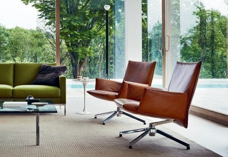 The low back Knoll Pilot Chair is very styling in one of the many leather upholstery options.