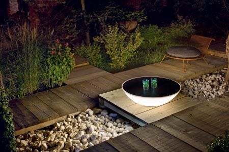 The Foscarini Solar Outdoor Floor Lamp is a contemporary hearth around which to gather and chat. The top surface finish has a rusty and textured effect and the hemispherical body, made of polyethylene, is stable even when it is tilted by 15°. The angling determines the quantity of light diffused, allowing multiple effects and atmospheres to be created.