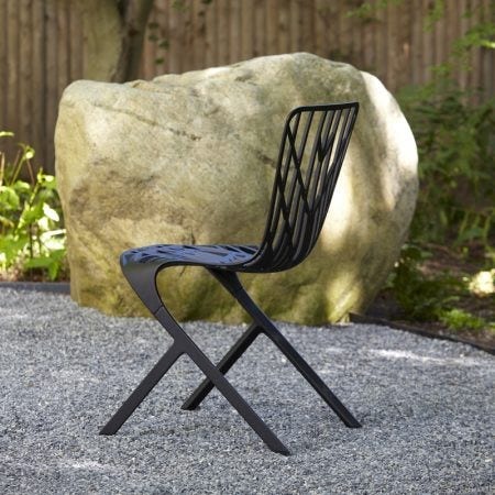The Knoll David Adjaye Washington Skeleton Side Chair establishes a play between propping and balancing, becoming simultaneously functional and sculptural. Skeleton is available in amazing finish options including brushed nickel and copper.