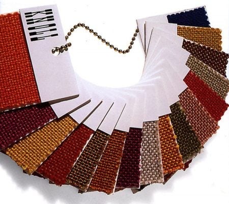 Florence's use of small fabric swatches—the simple but effective practice of stapling fabric samples to pieces of cardboard—in client presentations led her to develop a tagged sample and display system that eventually became an industry standard.