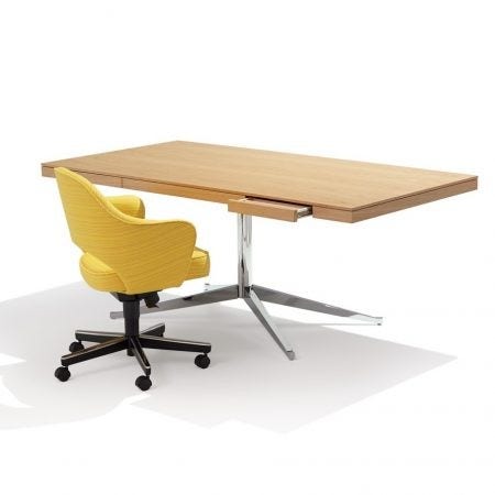 The Florence Knoll Executive Desk exudes executive quality and epitomizes Mies van der Rohe’s impact on Florence’s approach to design. Each detail was endlessly refined to achieve simple, seemingly effortless beauty. Available in six table top finishes.