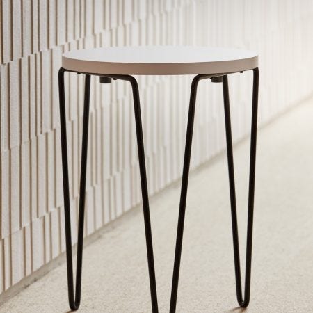 Revived from the Knoll product archive 70 years after its initial introduction, Florence Knoll’s Model 75 Stool is now available as the Knoll Hairpin Stacking Table. The early design was based on her wire studies done while a student at the Cranbrook Academy of Art, which were eventually translated into the immensely popular design for Knoll.