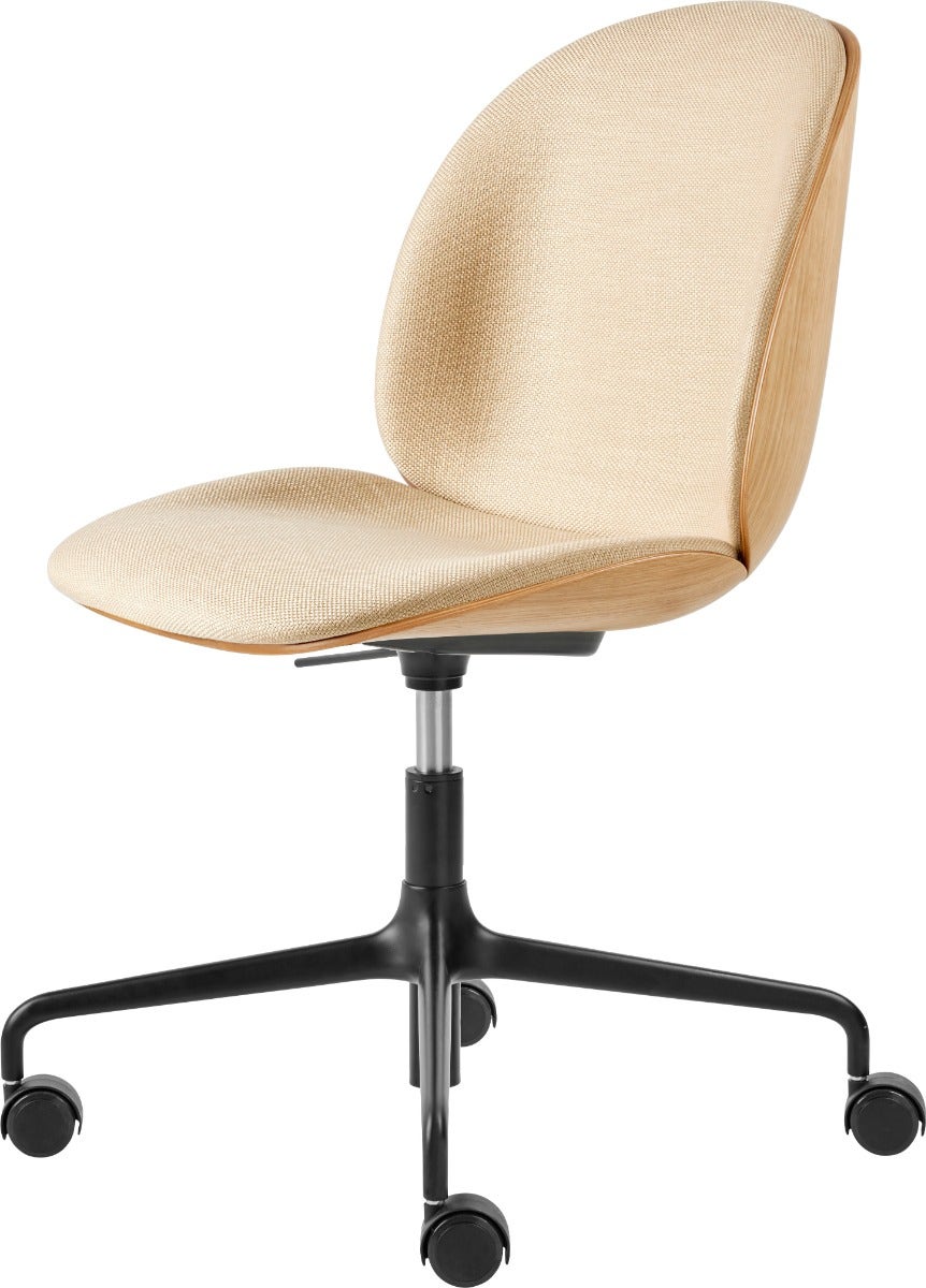 GUBI Beetle Height Adjustable 4-Star Base Meeting Chair with Castors  - Veneer Shell - Front Upholstered