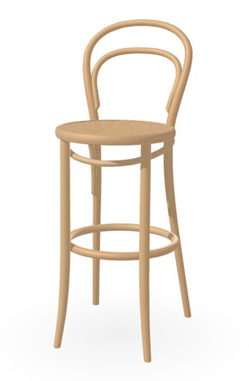 CLEARANCE TON Barstool 134 - High Height 43.3 inch, Natural Oiled Beech Frame, Leg Connection 55, Veneer Seat, Teflon Glides