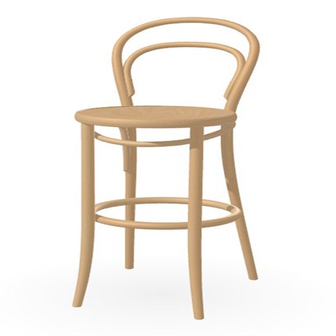 CLEARANCE TON Barstool 134 - High Height 43.3 inch, Natural Oiled Beech Frame, Leg Connection 55, Veneer Seat, Teflon Glides