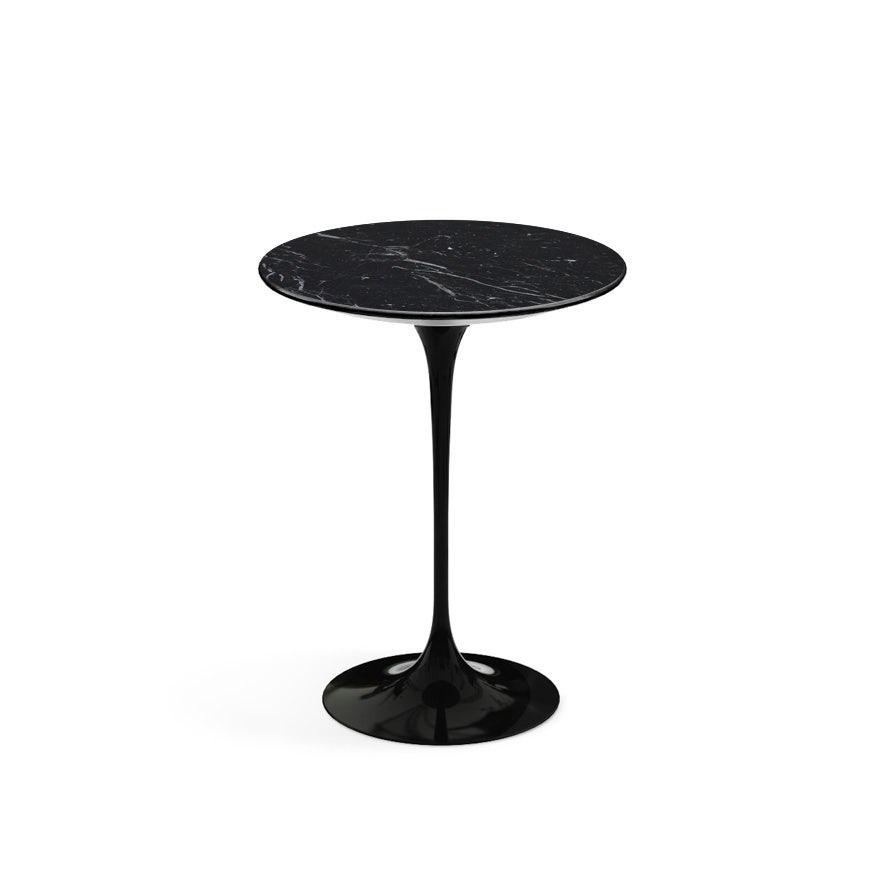 CLEARANCE Knoll Saarinen Round Side Table - Satin Coated Nero Marquina Marble Top, Black Base