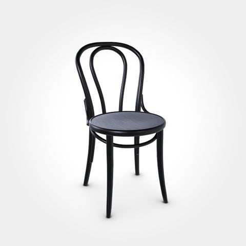 CLEARANCE Ton Chair 018 > Beech Stained Black Grain B123, Veneer Seat, Leg Connection:28, Felt Glides