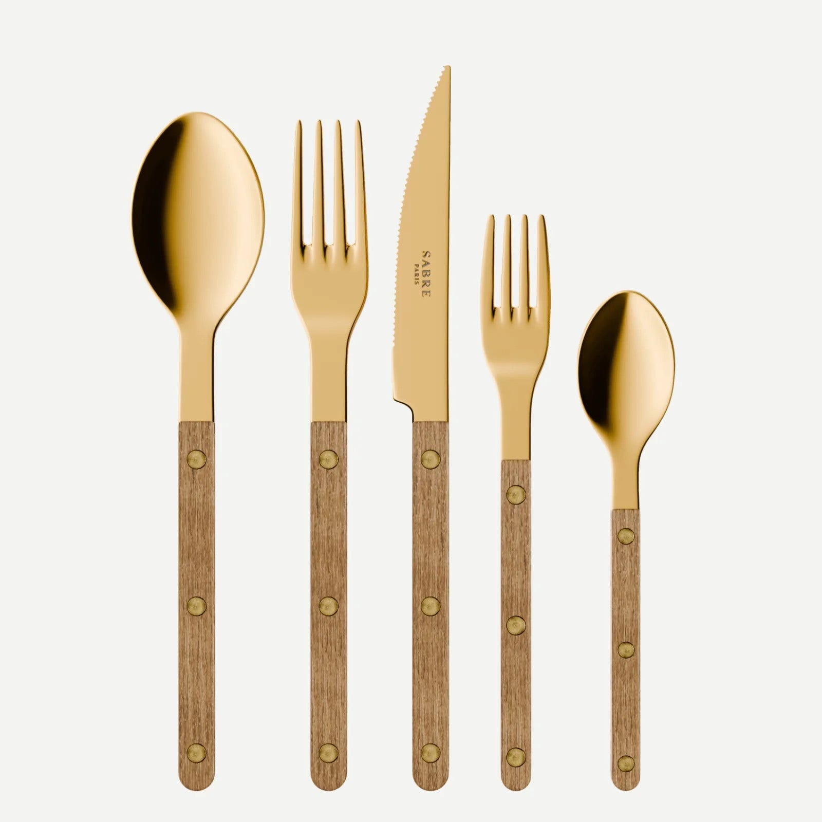 Sabre Paris Bistrot Gold Teak 5 Pieces Cutlery Set - Teak