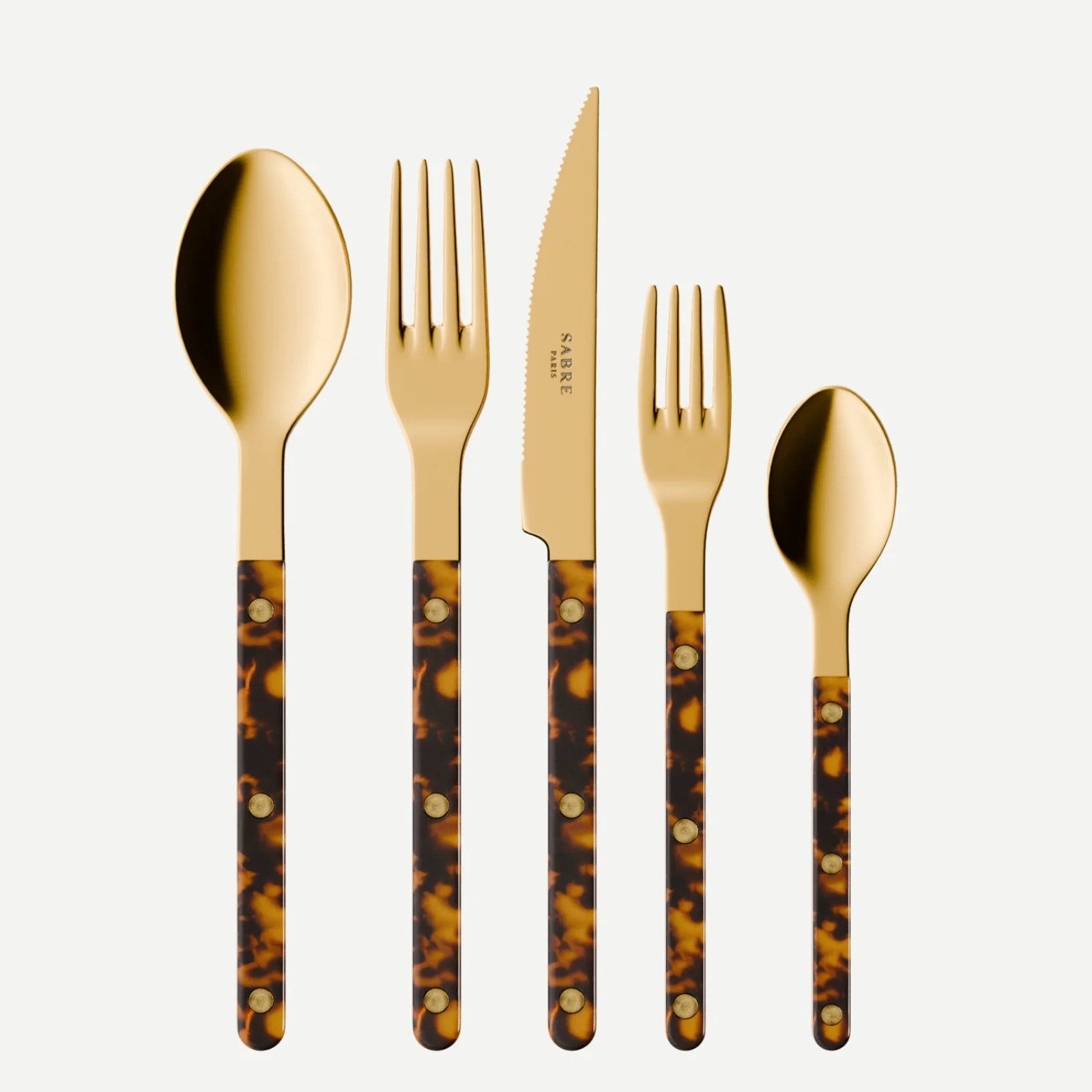 Sabre Paris Bistrot Gold Tortoise 5 Pieces Cutlery Set - Faux Tortoise