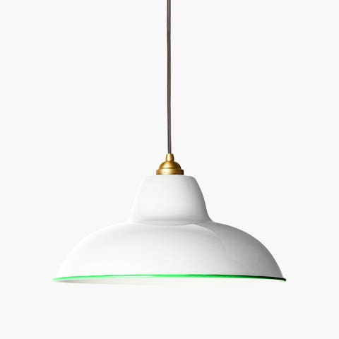 CLEARANCE Anglepoise Original 1227™ Brass Midi Wide Pendant Lamp, Limited Edition White and Green Tipped Rim