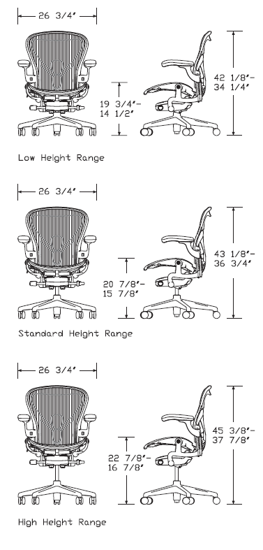 Herman Miller Chair Size Chart Aeron Chair Seat Height Task Chair