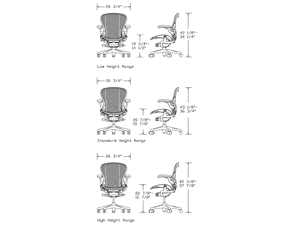 Herman Miller Chair Size Chart Aeron Chair Seat Height Task Chair