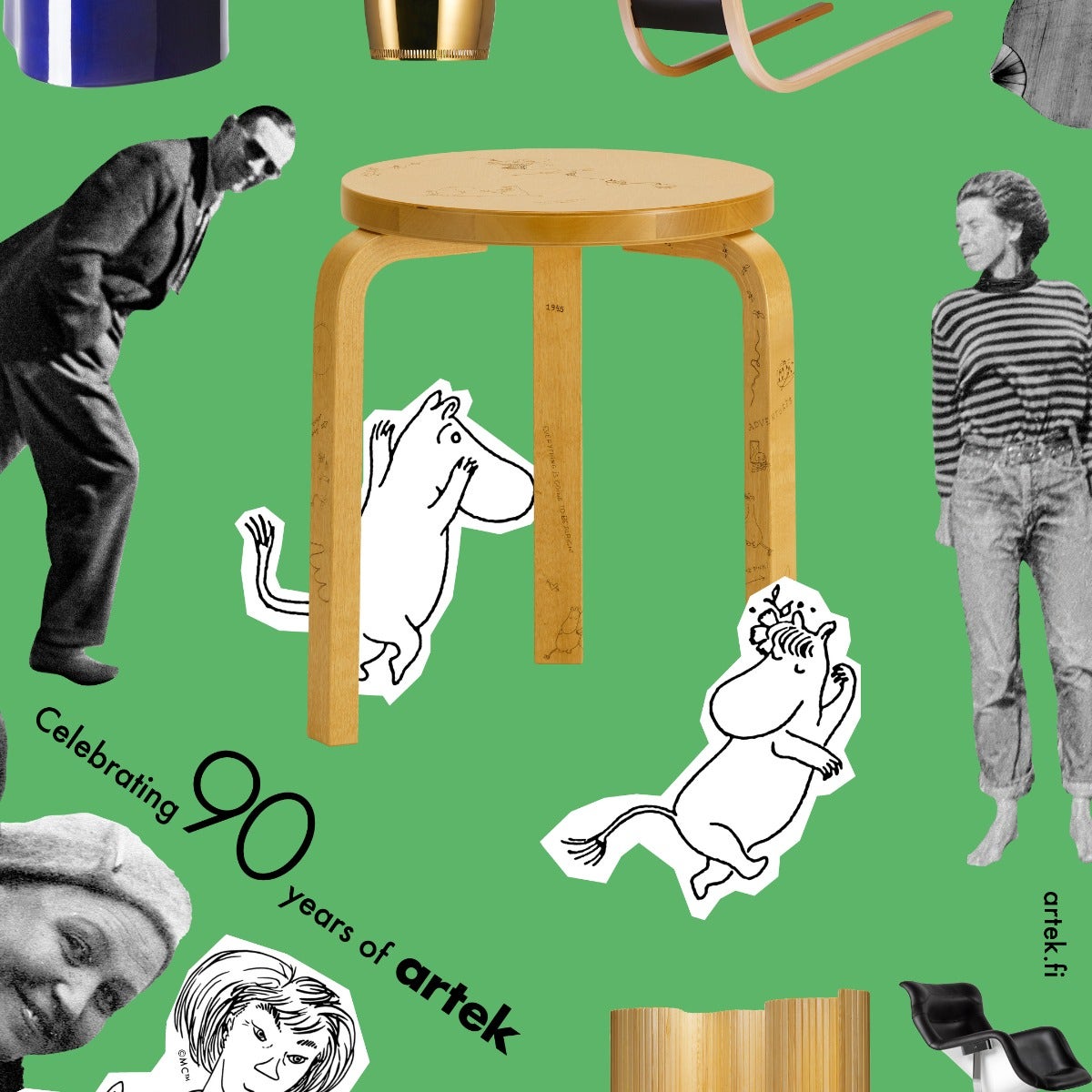 オマケ付 Artek + Moomin Stool 60 Celebration Artek Aalto stool 60, Artek + Moomin, Celebration | Finnish Design
