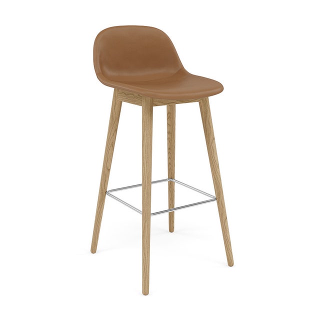 Muuto Fiber Wood Base Bar Stool with Backrest - Upholstered