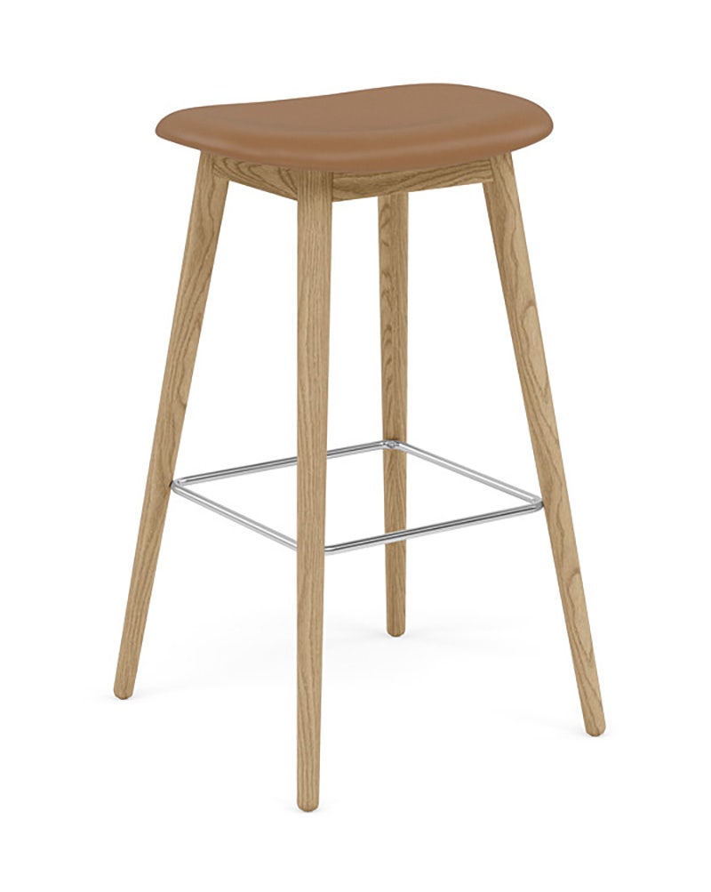Muuto Fiber Wood Base Bar Stool - Upholstered